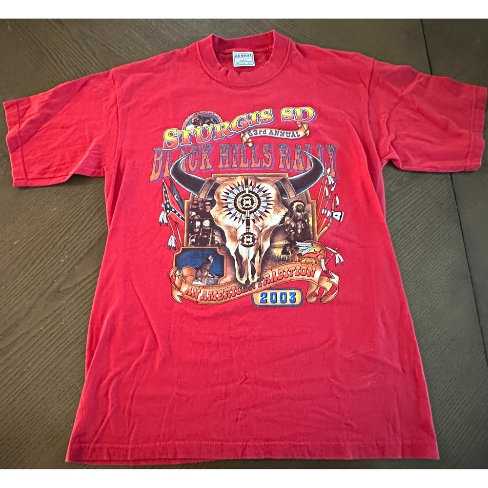 2003 Sturgis 63rd Annual Bike Week Red Shirt Size Medium Cow Skull Double Sided